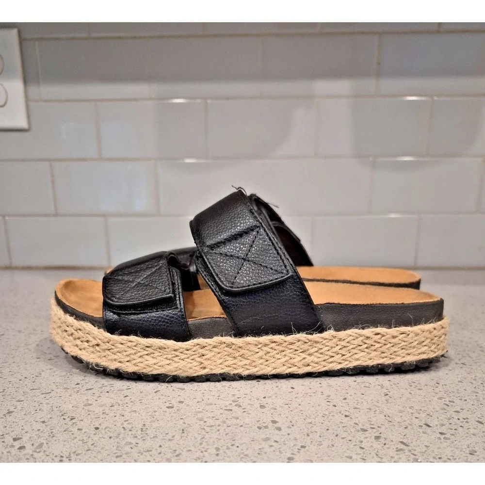 Olivia Miller Women's Palm Cove Espadrille Slide Sandals Black Size 6